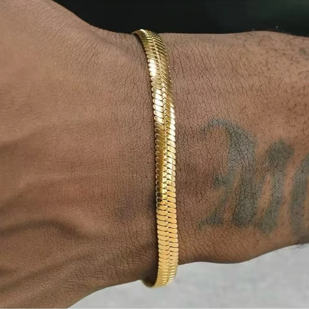 Stainless Steel Smooth Gold Bracelet Snake Chain Men and Women 7”+2”